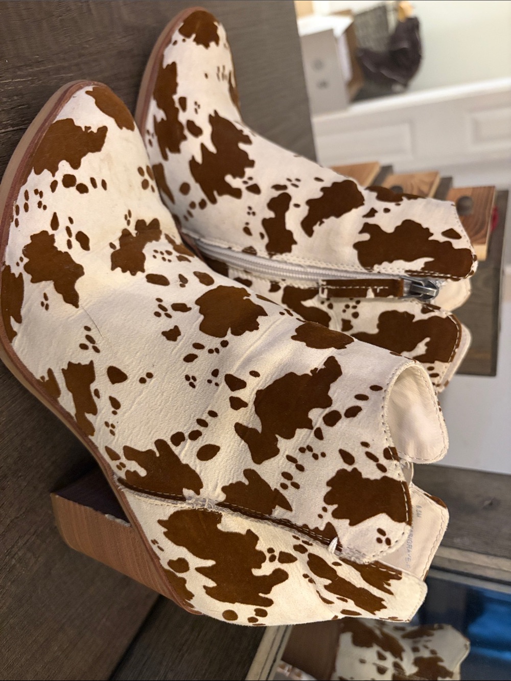 Altar'd State White and Brown Cow Print Ankle Booties